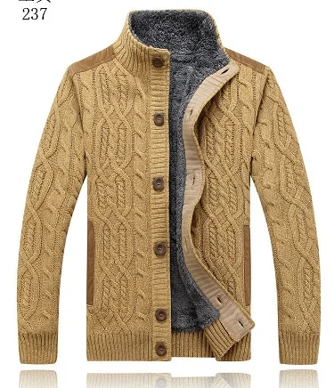 Мужской зимний шерстяной Теплый свитер с подкладкой, модный мужской утепленный кардиган размера плюс 145 - Цвет: yellow