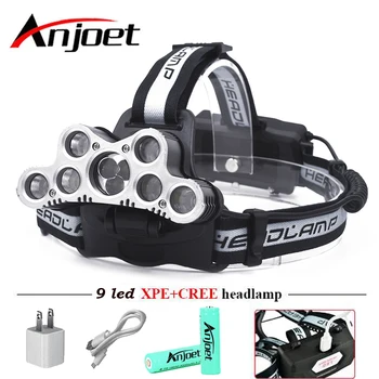 

Anjoet 9 CREE LED Headlamp XML T6 USB Charge Headlight 25000 Lumens 18650 Battery Head Lamp flashlight for Fishing Camping