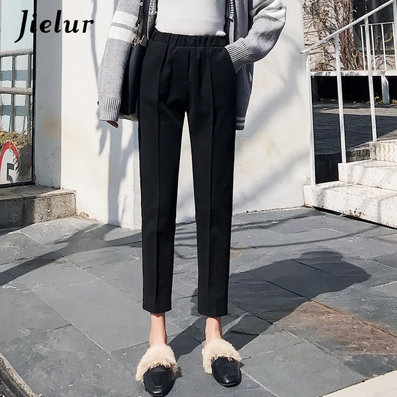Jielur шерстяные брюки женские зимние корейские свободные повседневные шаровары