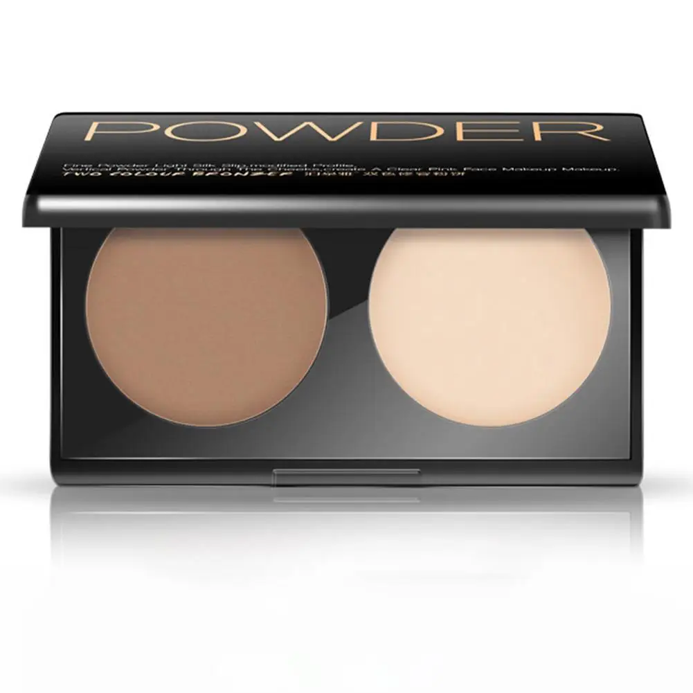 

DSstyles Two Color Pressed Powder Palette Face Powder Contouring Cosmetics Highlighter Foundation Corrector Makeup Palette
