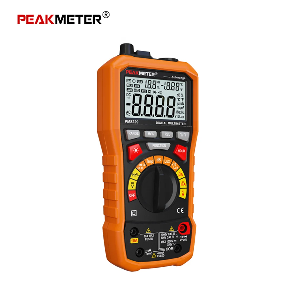 

PEAKMETER MS8229 5 in 1 Multifunctional Digital Multimeter Lux Sound Level Frequency Temperature Humidity Auto Tester Meter