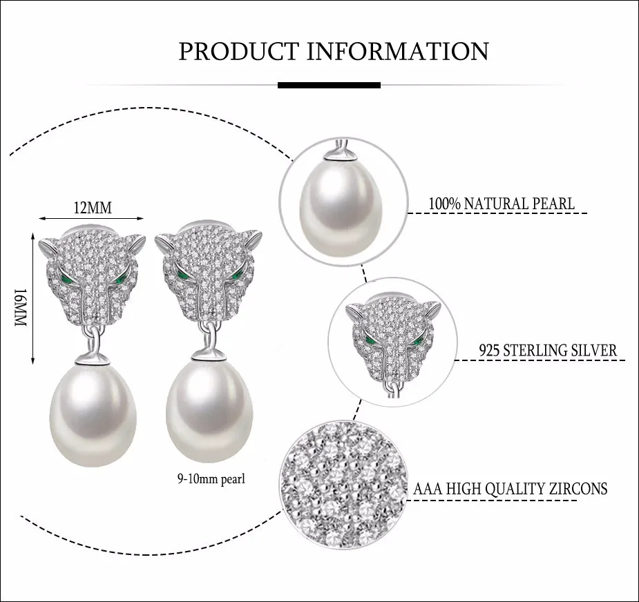 [Meibapj] 925 Серебряный пресноводный жемчуг серьги стержня природный жемчуг Leopard Серьги жемчуг украшения для Для женщин