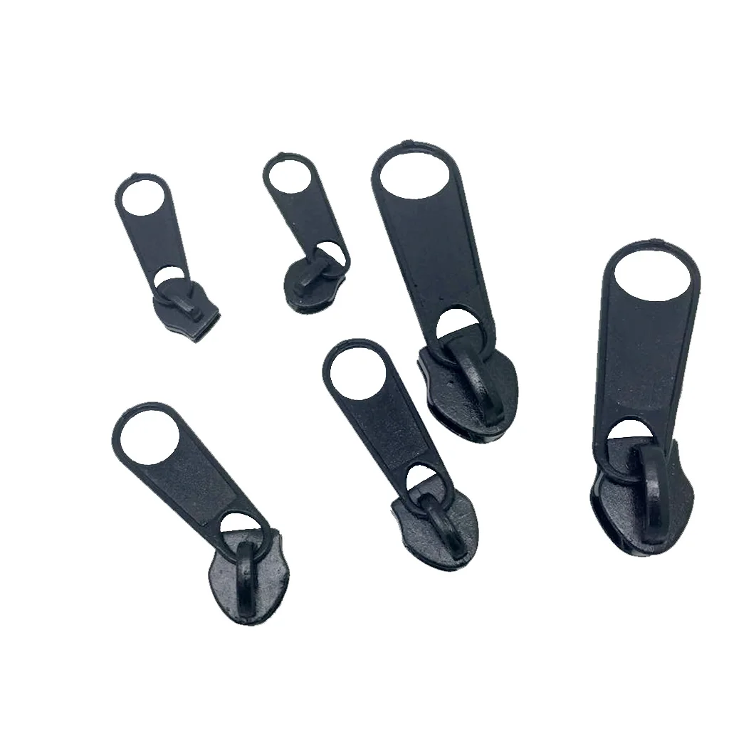 6 PIECES ZIP SLIDERS ZIP PULLER FOR CONTINUOUS ZIPS NYLON ZIPPER BLACK ZIPPER FASTENING Simple Design