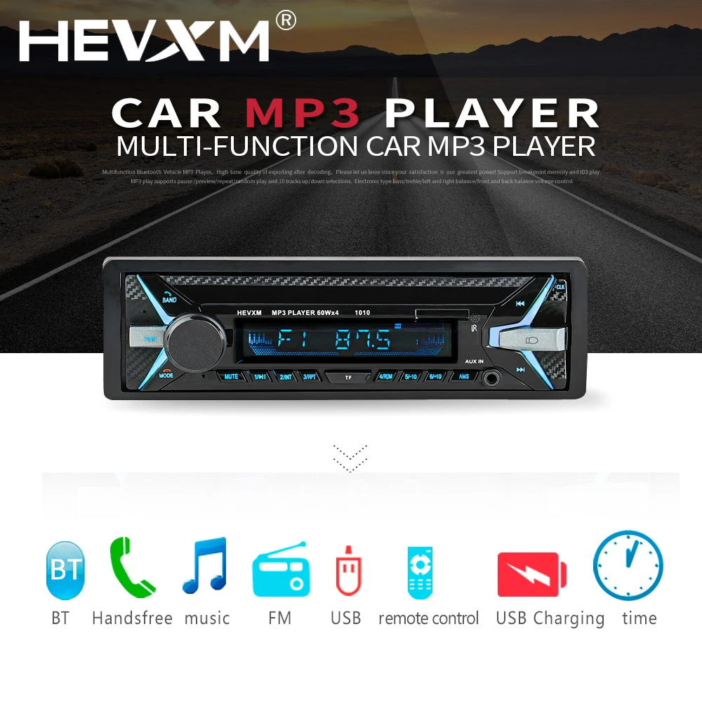 Hevxm Bluetooth 1Din 12 V Многофункциональный Авторадио MP3-плеер FM Музыкальный радиоплеер U диск воспроизведение автомобиля аудио mp3-плеер 1010