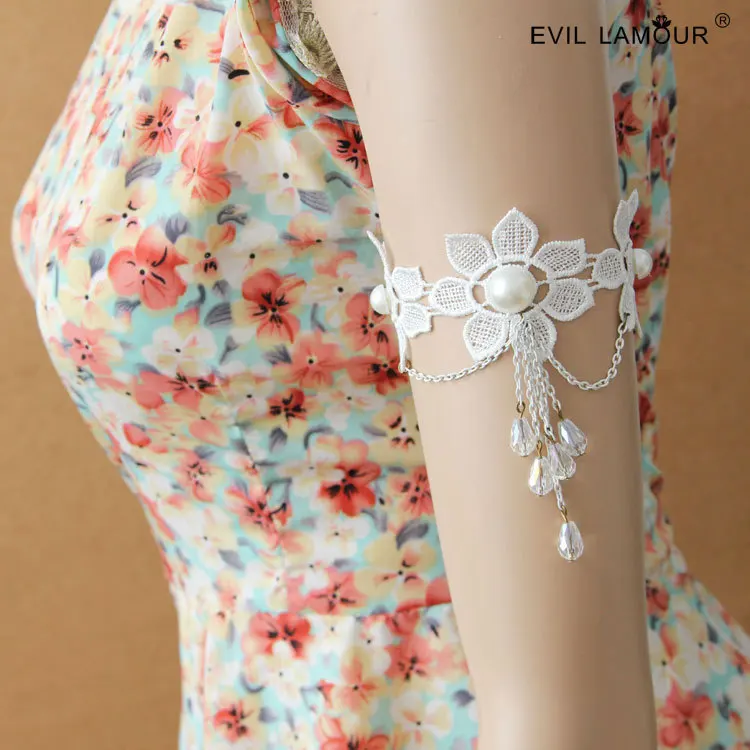 wide arm cuff white lace crystals drop brazalete bracelets bangles lace arm accessories