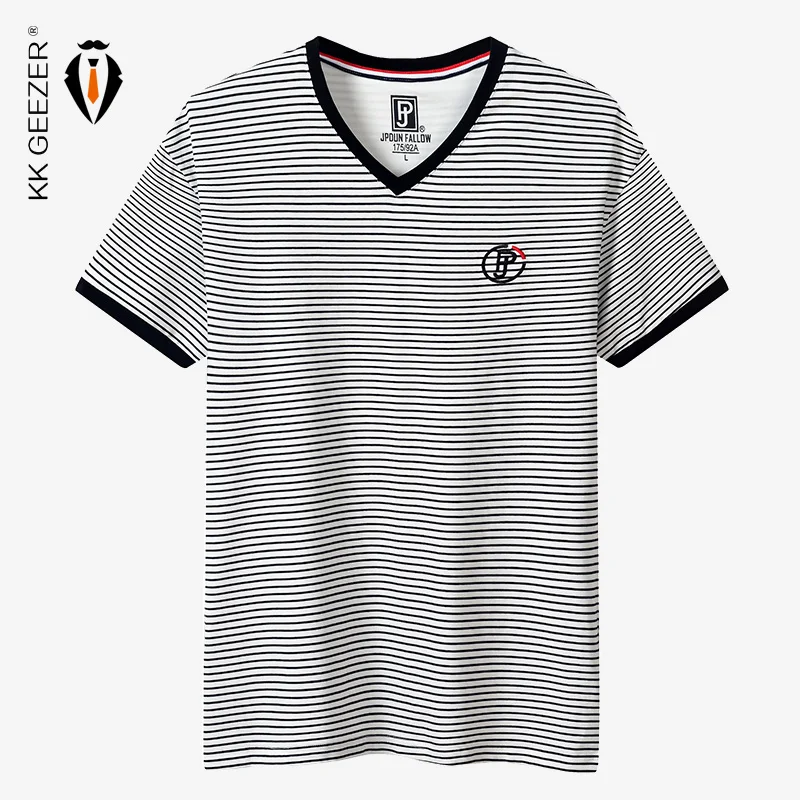 

Men T-shirts Stripe Short Sleeve 95% Cotton 2019 Summer Slim Fit Tops Tees Brand High Quality Fashion 4XL T Shirt Spring