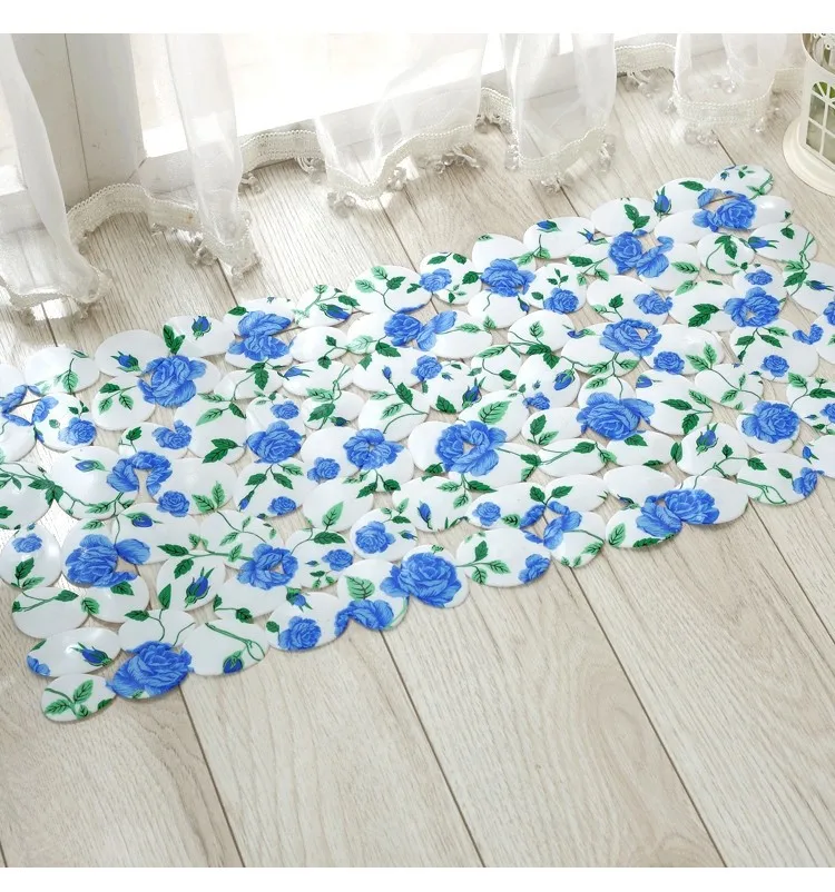 Blue Red Rose Flower PVC Bath Mat Carpet Massage Anti Non Slip Shower Mats Home Kitchen Bathroom