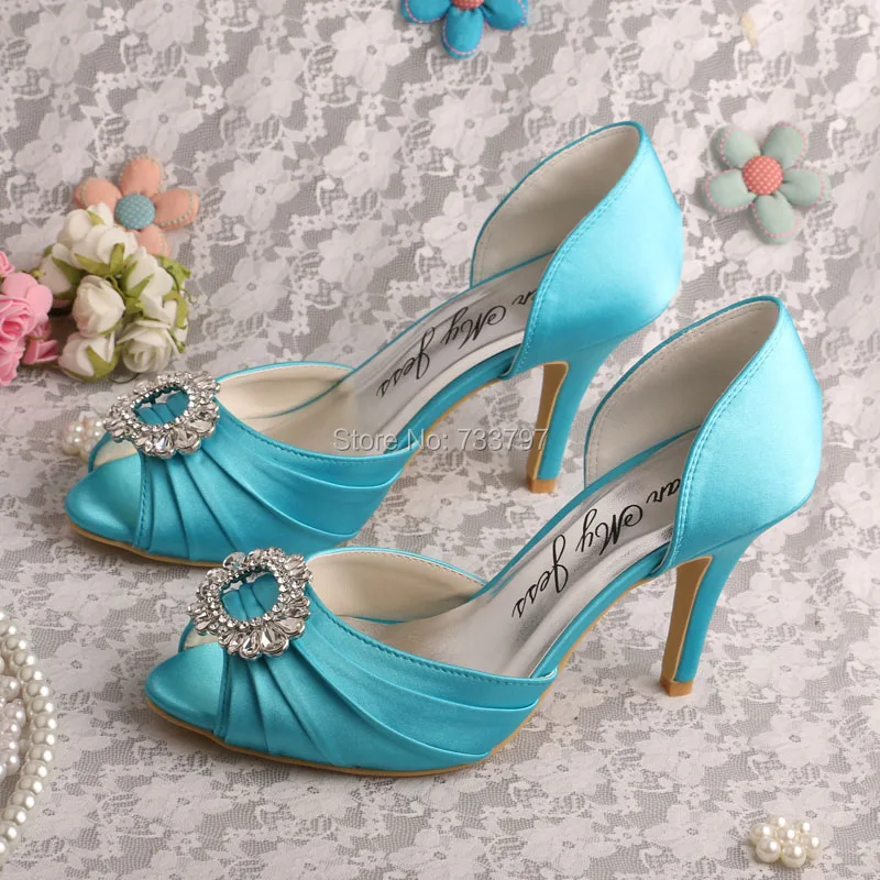 Brand Name Women Peep Toe Shoes Wedding Bridal Aqua Blue ...