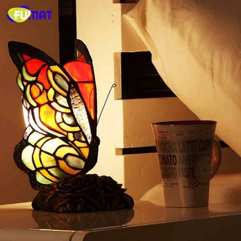 

FUMAT Butterfly Shape Table Lamp Stained Glass Tiffany Lamp For Living Room Bedside Lamp Decor Tiffanylamp Glass Art Table Lamps