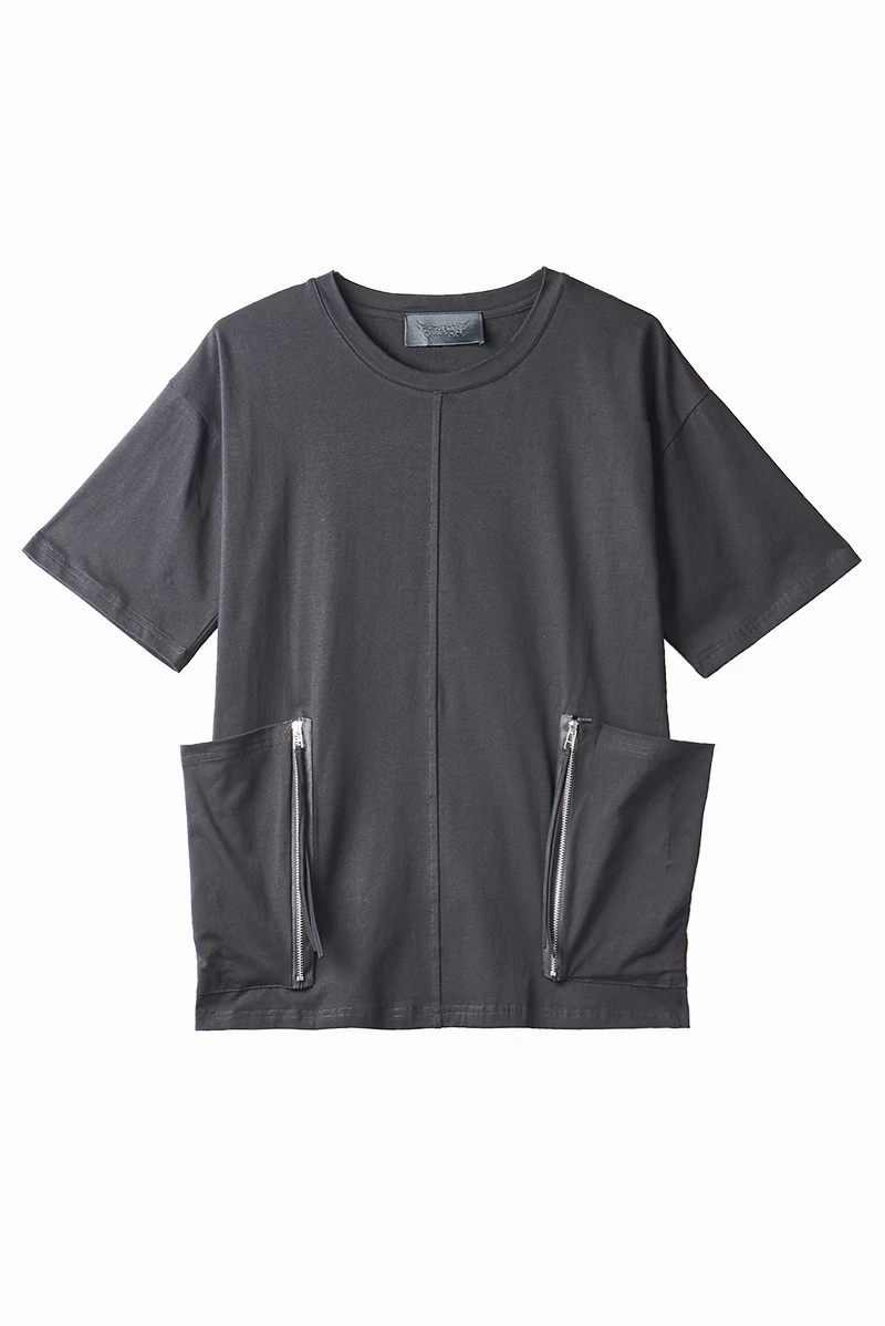 Fake Two-piece Short-sleeved T-shirt Personality Men's Summer Night Store Hair Stylist Clothing Black Slim