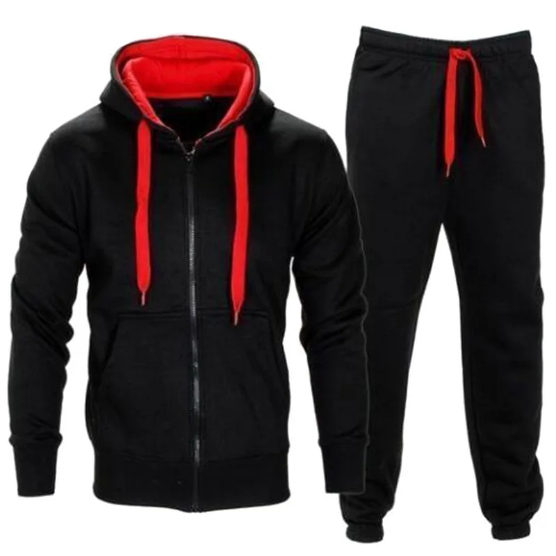 Laamei Tracksuit Men Autumn Sportwear Fashion Mens Set 2PC Zipper Hooded Sweatshirt Jacket+Pant Moleton Masculino Sets - Color: 2