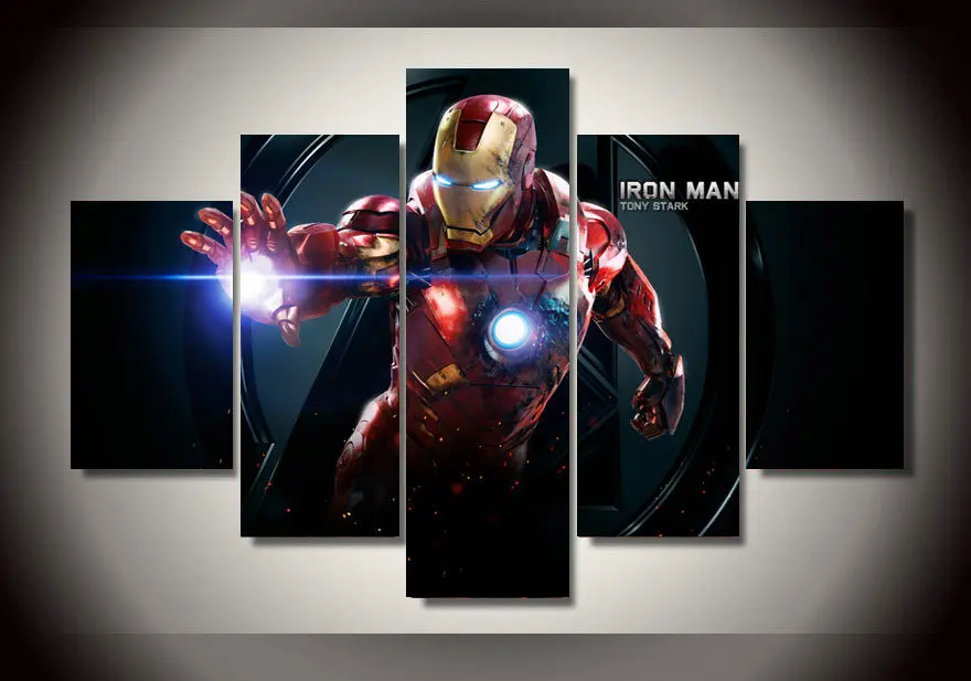 5 Pieces Canvas Prints cartoon Movie Iron man painting Wall Art Panels