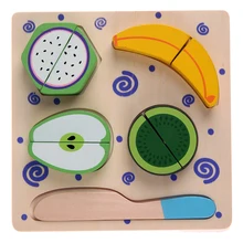 Wooden Kitchen font b Toys b font Cutting Fruit Vegetable Play Miniature Food Kids Wooden Baby