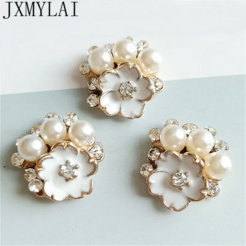 

10 PCS 20mm Fashion Metal Alloy KC Gold Crystal Imitation Pearl Flowers Connectors Charm For Hair Accessories