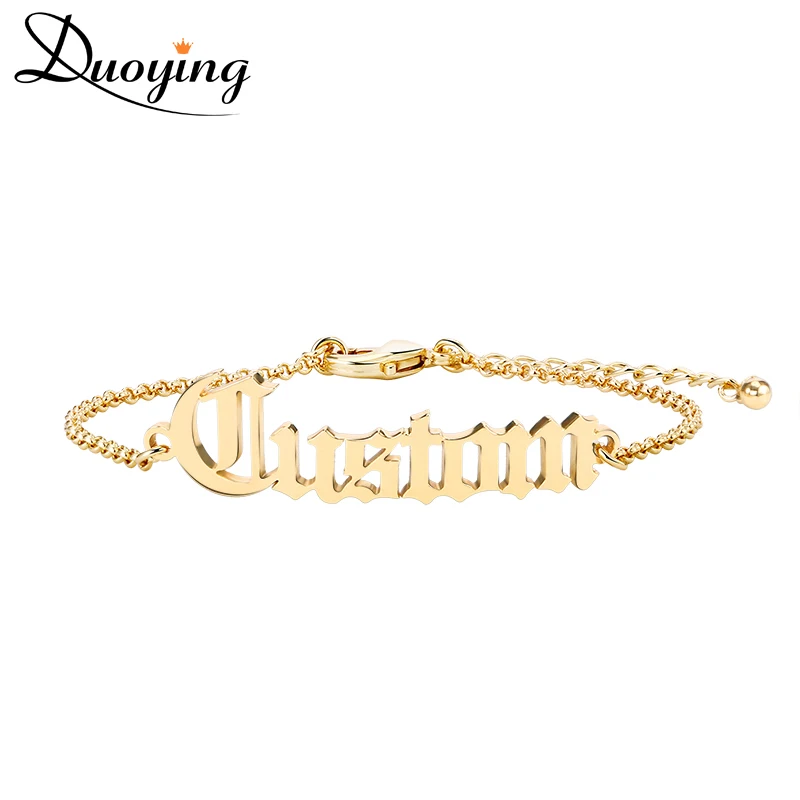 Duoying Custom Name Bracelet Personalized Women GOLD Bracelet Customize Initial Charm Bracelet ...