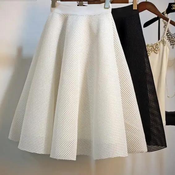 

Black White Red Navy Zipper Elasticity Empire Waist Wide Hem Retro Women's Ball Gown Skirt