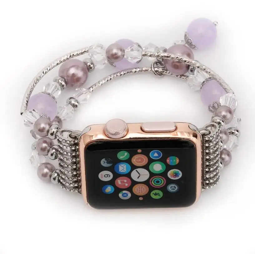Модный женский браслет из агата серии 3 2 1 для Apple Watch, ремешок для iWatch серии 5 4 42 мм 38 мм 40 мм 44 мм браслет с бриллиантами - Цвет ремешка: silver purple