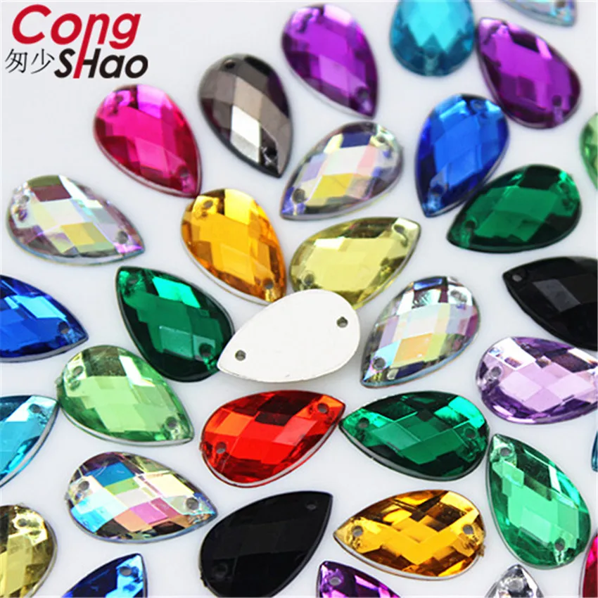 

8*13mm Teardrop Shape Sew On AB Rhinestones With Two Holes Flatback Acrylic Crystals Stones DIY Drop 13 Colors Mixed Color WC52