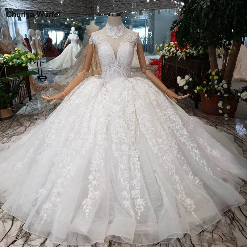 high neck ball gown wedding dress