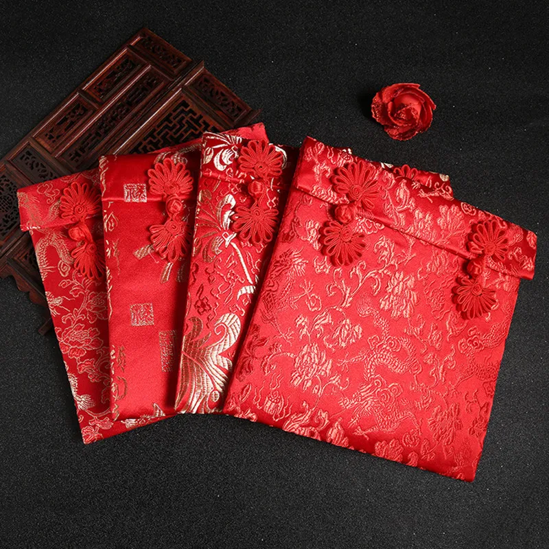 

New Year Large Size Woven Red Rope Red Envelope Exquisite Dargon Pattern/floral High Grade Brocade Joyous Wedding Red Pocket