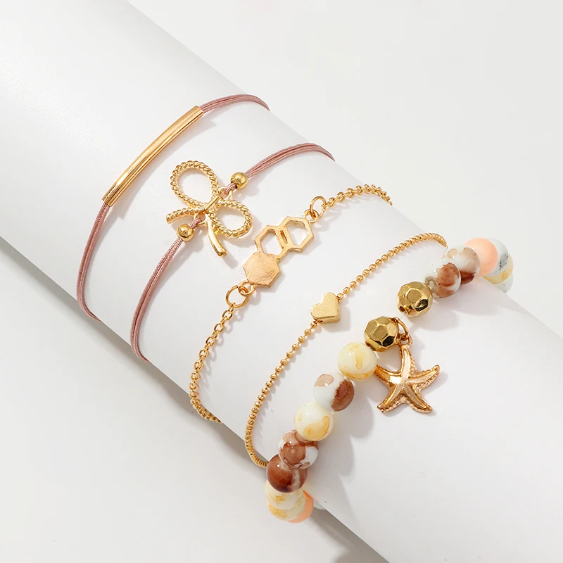 

Golden Six Piece Star Bracelet Set for Women Fashion New Luxury Stainless Steel Jewelry Bracelet 2019 Exquisite Holiday Gift