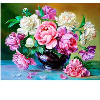 

NEW 5D Diy Diamond Painting Flowers 3D Diamond Embroidery Peony Vase Sets For Embroidery With Beads Pink Flowers Natural Picture