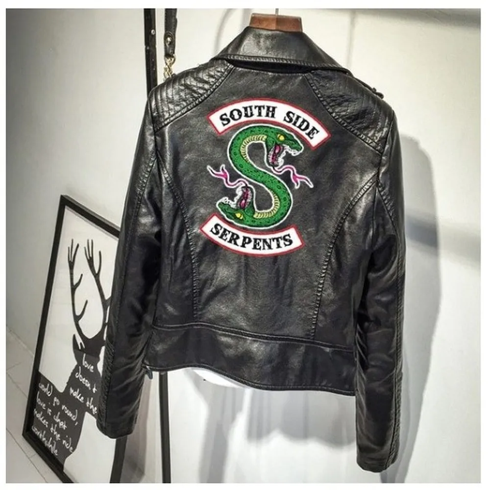 Женские куртки из искусственной кожи с принтом логотипа Southside riversale Serpents розового/черного цвета, уличная кожаная брендовая куртка