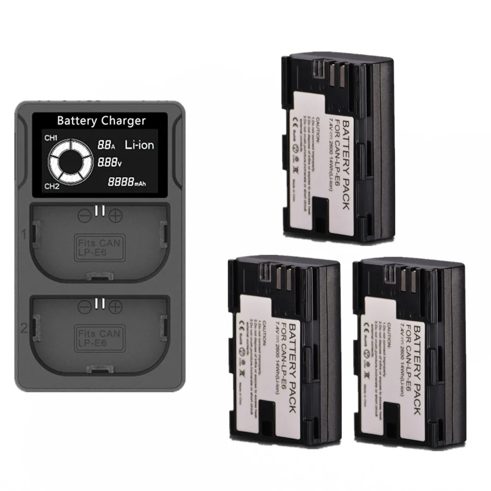 

LP E6 LPE6 LP-E6 E6N 2600mAh Battery+ LCD Charger USB For Canon EOS 5DS R 5D Mark II 5D Mark III 6D 7D 80D EOS 5DS R Camera set