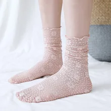 Новые летние кружевные сетчатые носки для женщин прозрачные забавные носки женские сексуальные длинные цветочные высокие носки женское платье чулочно-носочные изделия