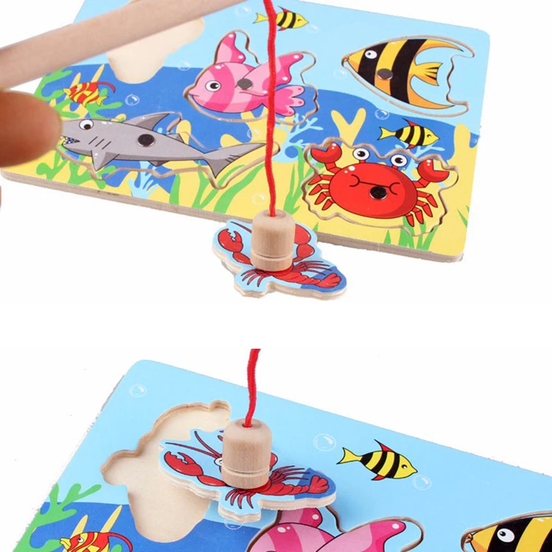 Fish Jigsaw Puzzle Fishing Toy Wooden Fish Toys Board
