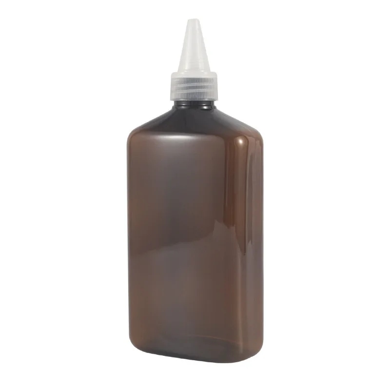 1pcs 500ml brown flat bottle with pointed lid Lotion Large capacity bottle Empty bottle of cosmetics Sub-bottle wholesale BQ133