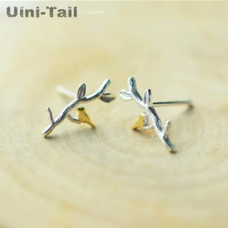 

Original design 925 sterling silver branch bird earrings wholesale girlfriend ear ornament fresh art style fashion simple gift