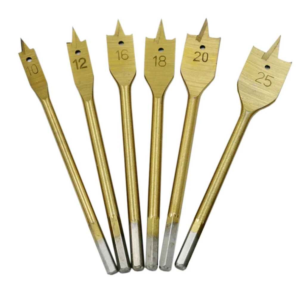LHX 6pcs/set Ti Coated Wood Flat Drill Set Woodworking Spade Drill Bits