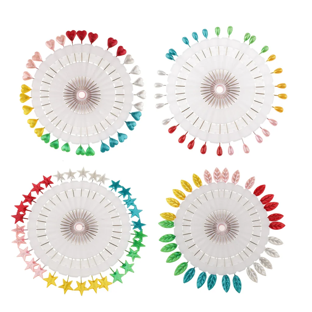 

120 Pieces Assorted Color Sewing Head Pins Wheel Hijab Scarf Pins for Dressmaking (Water Drop/Heart/Leaf/Star Design)
