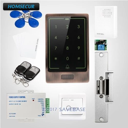 

HOMSECUR Waterproof Metal Case Access Control RFID Reader System+NC Strike Lock