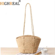 HIGHREAL Straw Handmade Beach Tote Handbag 2019 Summer Women’s Woven Crossbody Bag Casual Travel Shopping Bag Bolsos