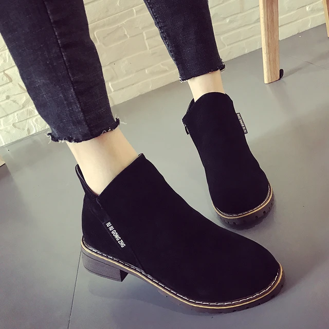 Zapatos de otoño para mujer, botas cortas negras para mujer, botines de tacón bajo cuadrado con cremallera, de plataforma, 2018 _ - AliExpress Mobile