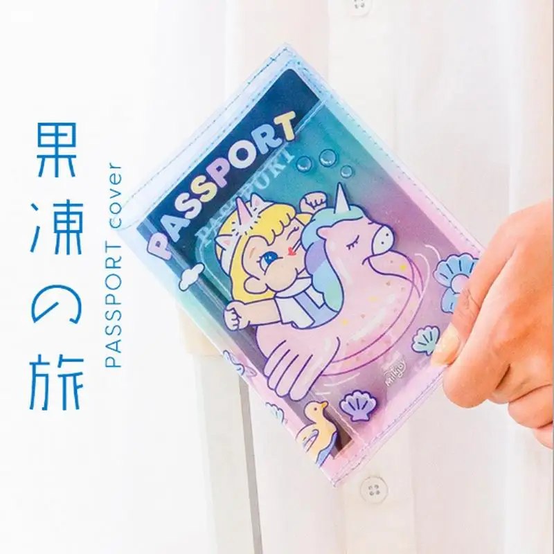 

Bentoy Passport Case Transprent Jelly Pvc Cute Unicorns UFO Girls Passport Holder Women Travel Ticket ID Bank Card Bags