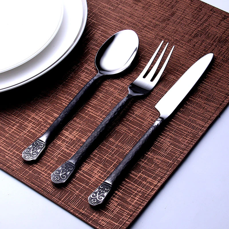3pcs/lot 304 Stainless Steel Cutlery Tableware Set Black Retro Handle