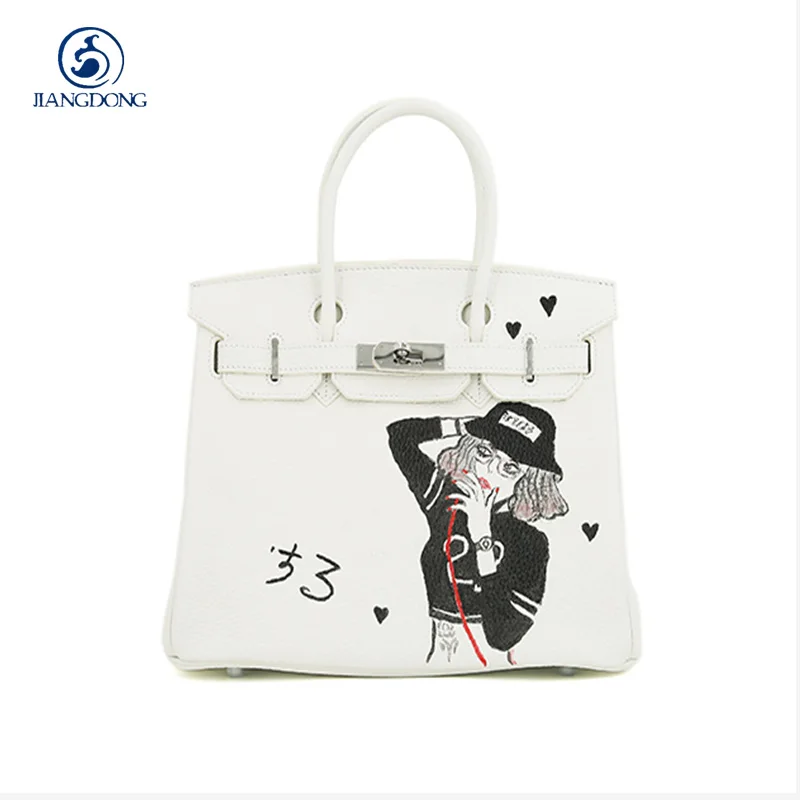 

JIANGDONG Custom Creative Hand-painted Genuine leather Litchi Graffiti Painter handbag Personality DIY Custom Birthday Gifts