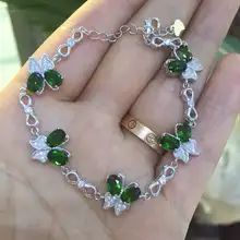 Натуральный зеленый диопсид браслет натуральный красный гранат Элегантный Бабочка Летающий браслет 925 серебряный браслет девушка подарок ювелирные изделия