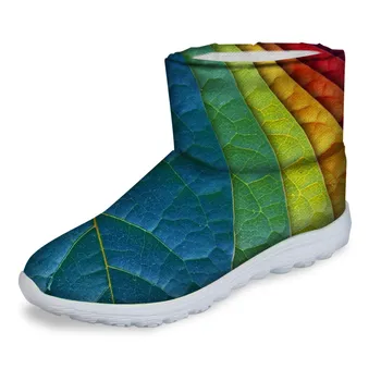 

ELVISWORDS Women Boots Cool Leaves Printing Female Snow Boots Winter Boots Women Flat Ankle Botas Mujer 3D Shoes Causal Booties
