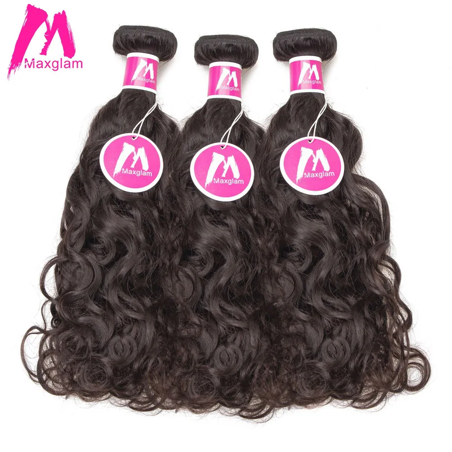 Maxglam Brazilian Virgin Hair Natural Wave Human Bundles Unprocessed Weave Extension Color 3PCS Free Shipping | Шиньоны и парики