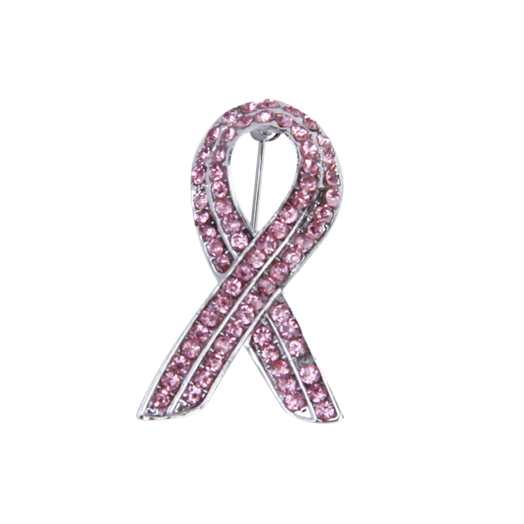 Fancy Glitter Pink Crystal Breast Cancer Awareness Ribbon Brooch Pin