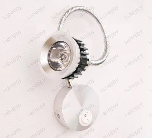 

3W LED Wall Mount Lamp Fixture Picture Light Reading Spotlight On/Off Button Flexible Pipe Bedroom Silver Shell Lighting Hotel