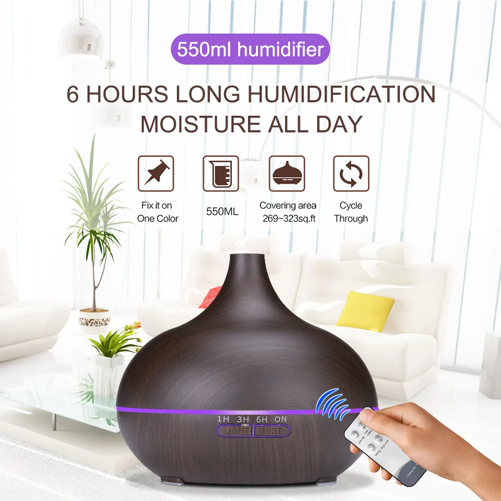 THANKSHARE Air Humidifier Remote Control Ultrasonic Air Diffuser Wood Grain Aromatherapy Essential Oil Aroma Mist Maker For Home