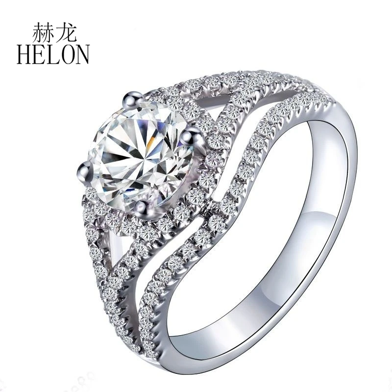 

HELON Women's Jewelry Fine Round Shape 7.5mm AAA Graded Cubic Zirconia Engagement Wedding Ring Setting Sterling Silver 925