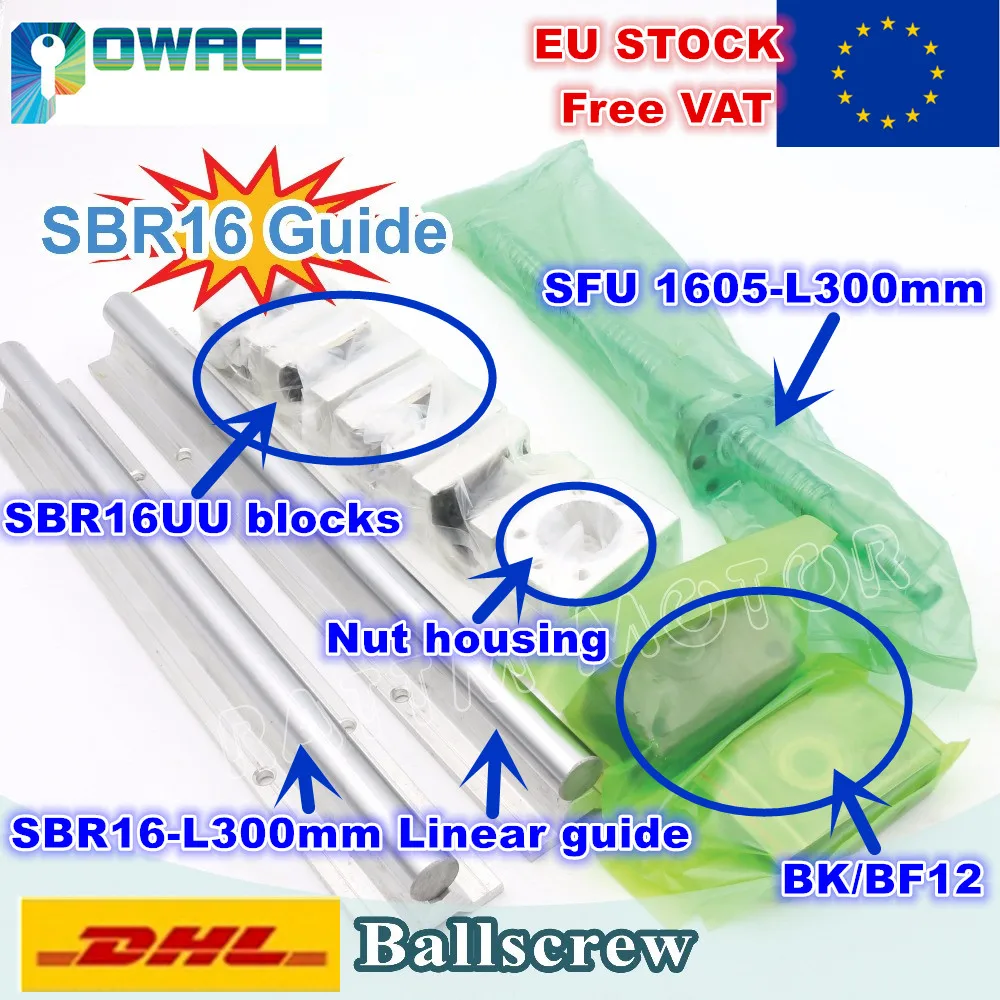 

[EU Stock/Free VAT] SFU1605 L300mm Ball screw & 2Pcs linear guide SBR16 L300mm + 4Pcs SBR16UU + BK/BF12 Support