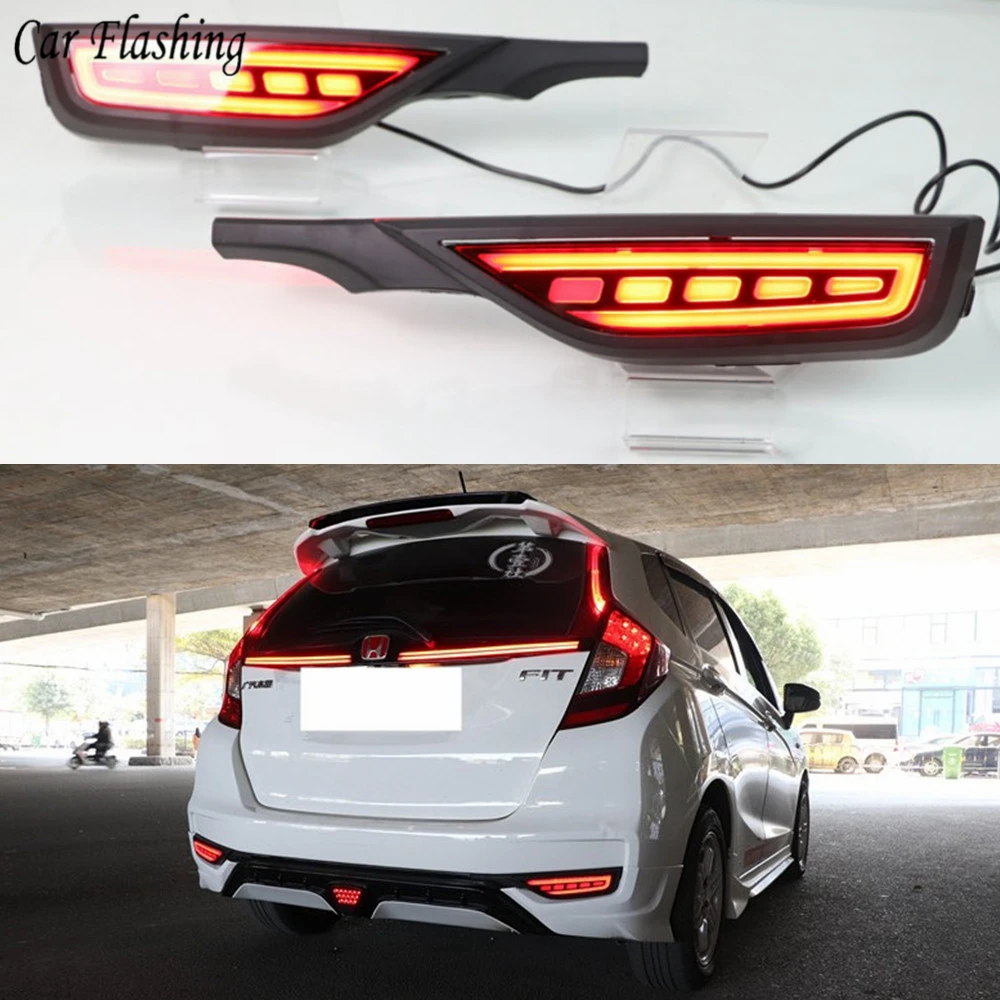 

2PCS Rear Fog Lamp 12V Car LED Rear Bumper Light Brake Light Flowing Turn Signal Reflector Lamp For Honda Fit Jazz 2018 2019