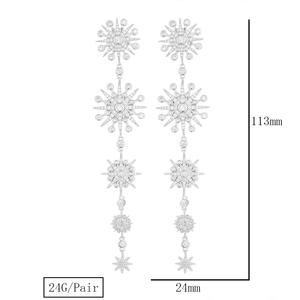 Sisathy модные элегантные длинные женские Висячие Эффектные серьги Роскошная Снежная форма кубического циркония Висячие серьги вечерние ювелирные изделия